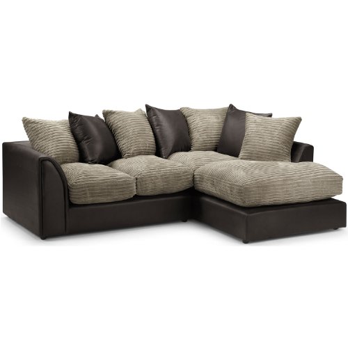 Vaasa Corner Sofa - Right Hand Chaise Jumbo Cord Faux Leather Sofa - Brown Beige