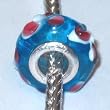 Murano Style "925" Glass Lampwork Bead Fits Pandora Turquoise with Raised Red and White Flowers (3)