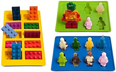 KibbiX Candy Molds &amp; Silicone Ice Cube Tray - Lego Building Blocks, Jello and Toy Figures - Chocolate &amp; Strawberry Candy Bar Mold Shapes for Baby Shower, Christmas, Wedding - Best Soft Tray Set for Children, Parties and Kids