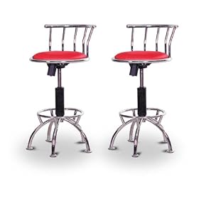 Click here to buy 2 24'' to 29'' Adjustable Chrome Bar Stools (Chrome) (Red Vinyl) by The Furniture Cove.