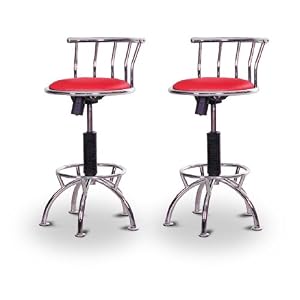 2 24'' to 29'' Adjustable Chrome Bar Stools (Chrome) (Red Vinyl) by The Furniture Cove