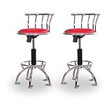 2 Red Vinyl Chrome Adjustable Barstools