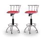 2 24'' to 29'' Adjustable Chrome Bar Stools (Chrome) (Red Vinyl)