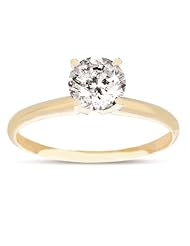 14k Yellow Gold Diamond Solitaire Ring Prong Set- Size 7 (1 Cttw H/I Colour I1/I2 Clarity)