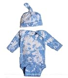 Blue Clouds Tie-Dye Long Sleeve Bodysuit and Knotted Cap Set ~ 0 - 3 Months