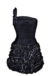 A-line Taffeta Short One Shoulder  Beaded Ruched Dropped   Waistline Little Black Dress/Prom Dress  With Ruffles