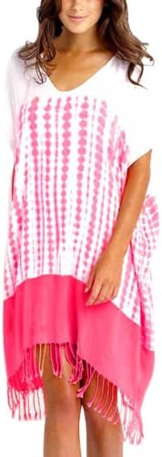 Women's Printed Tassel Loose Fit Short Sleeve Summer Dress Bikini Cover Up S/M