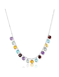 Sterling Silver 16" Multi-color Gemstone Dangle Necklace