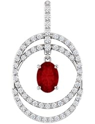 Platinum 7.00x5.00mm Oval Cut Ruby and Diamond Double Circle Pendant -- LIFETIME WARRANTY