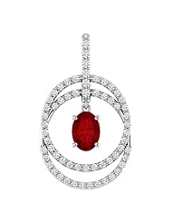 10K White Gold 7.00x5.00mm Oval Cut Ruby and Diamond Double Circle Pendant -- LIFETIME WARRANTY