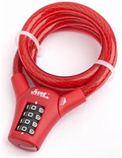 Just Lock Authorized 35" Cycling Heavy Duty 10mm Cable 4 Dial Combination Ressettable Password Bike Bicycle Lock (Red)