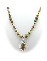 Unakite Stone Sterling Silver Pendant Stone Beads Necklace 18 - 20 Inch