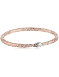 14k Two-Tone Gold Italian Stretchable Sparkle Tube Stackable Bangle Bracelet, 7.25"