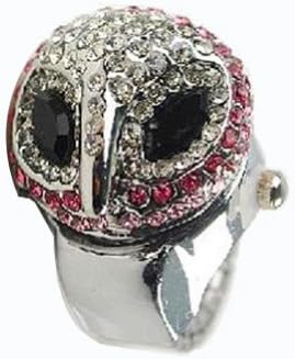 Coostyle Novel Weird Owl Fox Head Finger Ring Watches with Black Diamond Eyes (Gift Box) Cool Stylish Silver Stainless Steel Clamshell Rhinestone Accessories Watch for Men Women (Red)