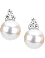 14K White Gold Freshwater Cultured Pearl and Diamond Earrings -- LIFETIME WARRANTY