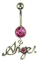 Silver Ladies Pink Cubic Zirconia Hanging Angel Body Bar