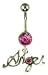 Silver Ladies Pink Cubic Zirconia Hanging Angel Body Bar