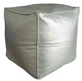 Faux Leather Silver Bean Bag Cube Foot Stool Pouffe