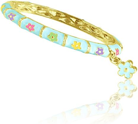 Fashion Jewelry for Girls! Gorgeous Enamel Bangle Bracelet 18kt Gold Plated Flower Charm Bracelets