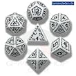 Q-Workshop Polyhedral 7-Die Set: Carved Runic Dice Set (White and Black)