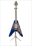 Blue Flying V Guitar on Stand Miniature Clock