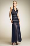 BCBG MAX AZRIA - BCBG NAVY TULLE LACE BAND LONG HALTER DRESS NEW 2