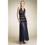 BCBG NAVY TULLE LACE BAND LONG HALTER DRESS NEW 4 at BCBG MAX AZRIA