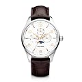 Golana - CL200-3 - Classic Moon Phase - Montre Homme - Quartz Analogique - Cadran Argent - Bracelet Cuir Marron