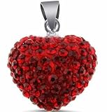 925 Sterling Silver Swarovski Ruby Cz Crytals Round Heart Pendant Large 15mm Heart Shape Pendant Slider