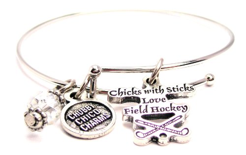 Chicks with Sticks Love Field Hockey Adjustable Wire Bangle Charm Bracelet Single Stacker