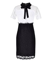 Cotton/Elastane/Polyester Sheer Lace  Sheath  Shirt  Dress With a Bow(s)