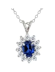 2.24 Ct Oval Blue Created Sapphire 925 Sterling Silver Pendant