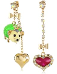 Betsey Johnson "A Day at the Zoo" Possum and Heart Mismatch Drop Earrings