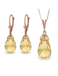 14k Rose Gold Necklace and Leverback Earrings with briolette Citrine