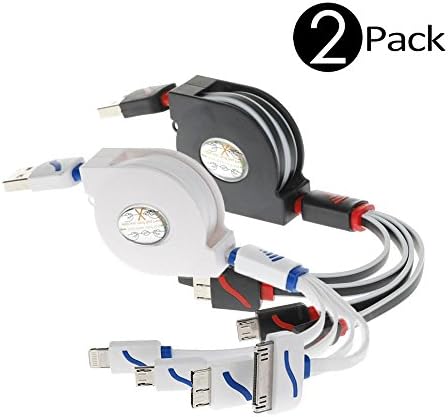 USB Cable, 4 in 1 Multiple Universal USB Charging Cable 3ft(1M) with 8 Pin Lighting / 30 Pin / Micro USB Ports for iPhone, iPad, Samsung Galaxy, Note and most Android phones, Tablet (Black and White)