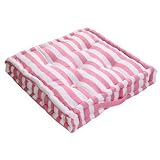 Homescapes - Thick Stripe Pink - 100% Cotton - Floor Cushion - Soft Baby Pink - 40 x 40 x 10 cm Square - Indoor - Garden - Dining Chair Booster - Seat Pad Cushion.by Homescapes