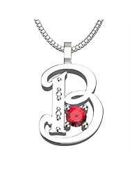 Sterling Silver Letter B - July Ruby Birthstone 18 Inch Necklace