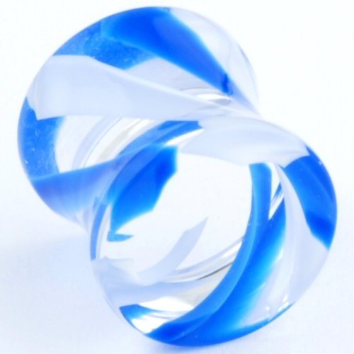 One Acrylic Double Flared Ultraviolet Tornado Plug: 6g Blue / White.