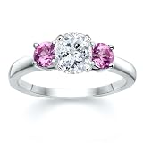 1.30 CT CUSHION DIAMOND W ROUND PINK SAPPHIRE RING 18K