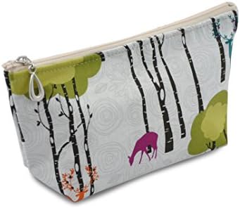 Dana Herbert Designer Travel Cosmetic Tolietries Bag, Size Small 4x7 inch Cotton with Plastic Liner, Handmade in USA, Woodland Pattern