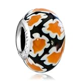 Pugster Orange Flower Blossoms Gorgeous Murano Glass Beads Fits Pandora Biagi Chamilia Charm Bracelets