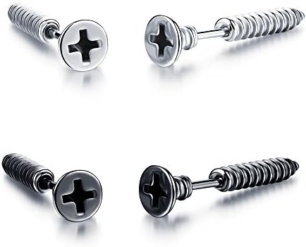 JSEA BS-Punk Stud Earrings Stainless Steel Steampunk Screw Ear Stud Anti Allergic