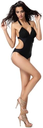 Corset Buy Beautiful One-Piece Swimsuit with Halter top and Hardware Detail - (black)