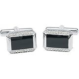 14K White Gold Onyx and Diamond Cufflinks - 0.25 Ct.