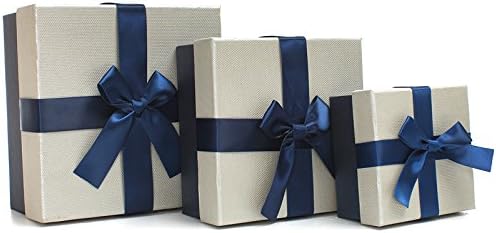 Paper Story-Premier 3 Pieces Nested Gift Box Set. With Dedicate Ribbon Bow. 6.3/5.3/3.7-Inch. (Silver)
