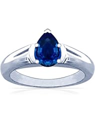 14K White Gold Pear Cut Blue Sapphire Solitaire Ring