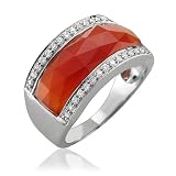 14k White Gold Orange Red Chalcedony Gem Diamond Ring/ Band, Size 7, TW: 5.15 carat