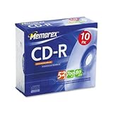 Memorex 04514 - CD-R Discs, 700MB/80min, 52x, w/Slim Jewel Cases, Silver, 10/Pack-MEM04514