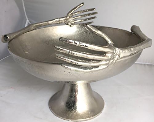 Spooky Night Walking Dead Skelton Arms Aluminum Decorative Pedestal Bowl (Large, Brushed Aluminum)