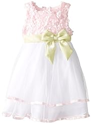 Girls Floral Print Mesh Tiered  Polyester Fit-and-Flare  Dress With a Bow(s) and a Ribbon 